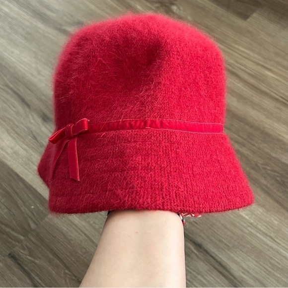 GAP Red Rabbit Hair Olefin Wool Nylon Blend Knit Hat Women size M/L - Picture 3 of 9